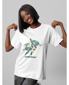 Camiseta unisex blanca con ilustración de tortugas marinas