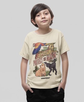 Camiseta infantil Protect the Amazon con ilustración de animales amazónicos