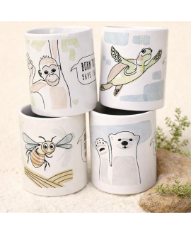 Pack de tazas de cerámica decoradas con dibujos de animales