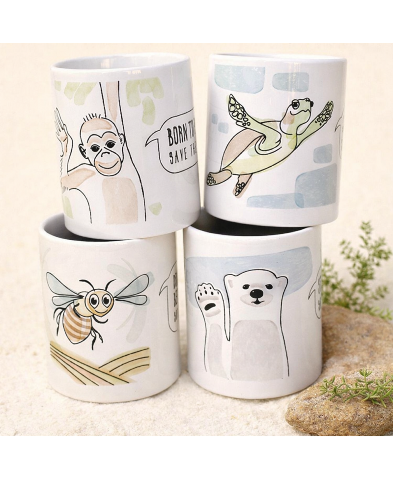 Pack de tazas de cerámica decoradas con dibujos de animales