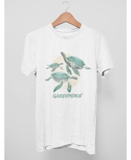 Camiseta blanca con ilustración de tortugas marinas Greenpeace