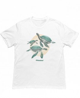 Camiseta blanca con diseño de tortugas marinas y logo Greenpeace