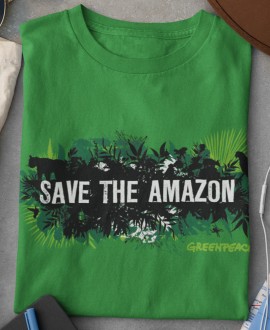 Camiseta verde doblada con estampado Save the Amazon