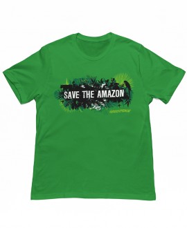 Camiseta verde Save the Amazon con diseño de selva tropical