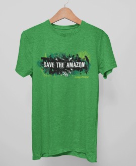 Camiseta verde Save the Amazon con estampado tropical